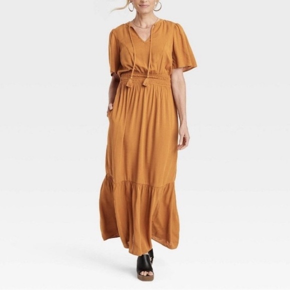 Knox Rose Women’s Tiered Maxi Dress Orange Size Large Bohemian Casual Sz M Boho - Picture 1 of 9